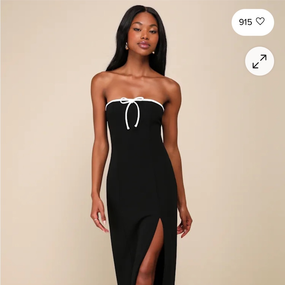 Lulus - Chicly Endearing Black and White Strapless Column Maxi Dress